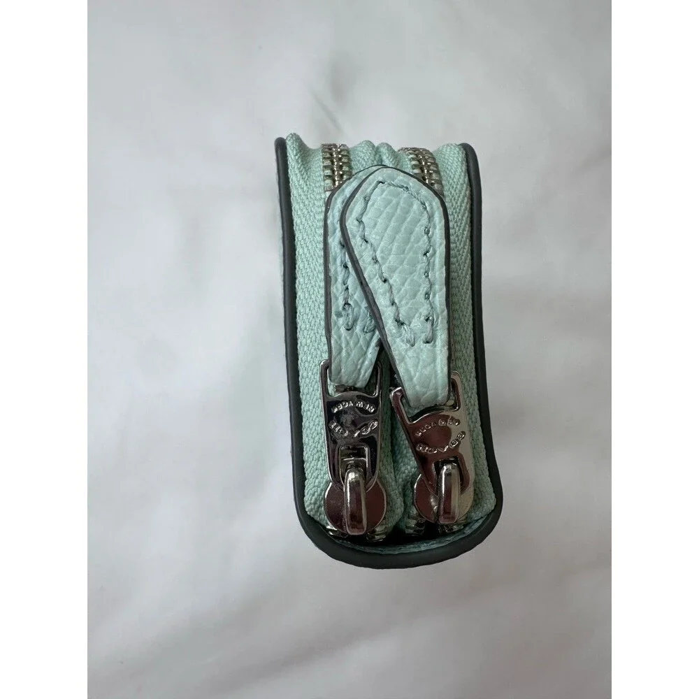 Coach Small Zip Around Pebbled Leather Wallet Card Holder Case Light Green Pool